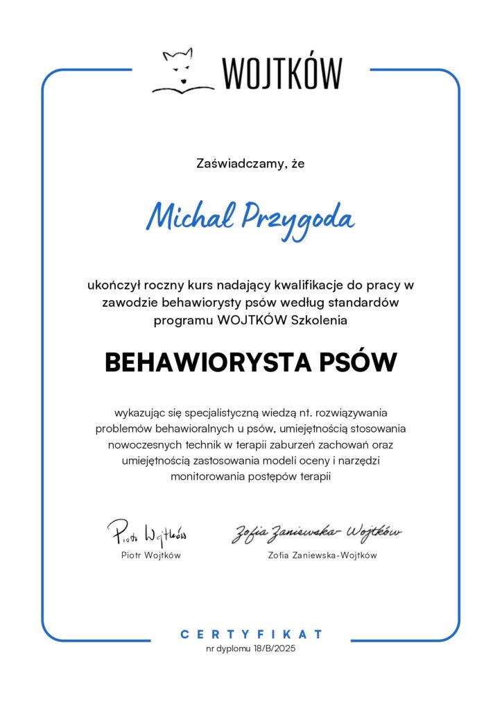 Dyplom Behawiorysta psów dla Michał Przygoda
